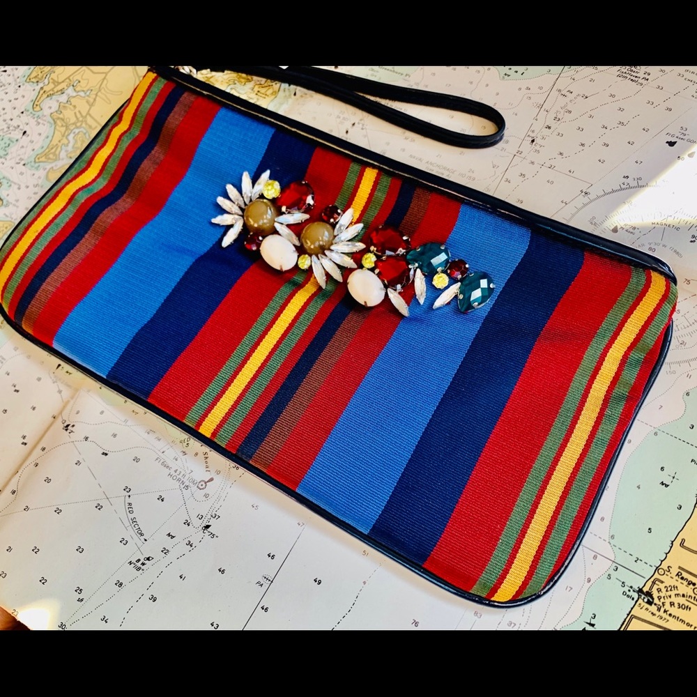 Ann Taylor LOFT large Wristlet  NewJeweled Striped
